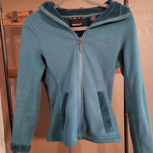 Warm cozy Marmot teal zip hood jacket